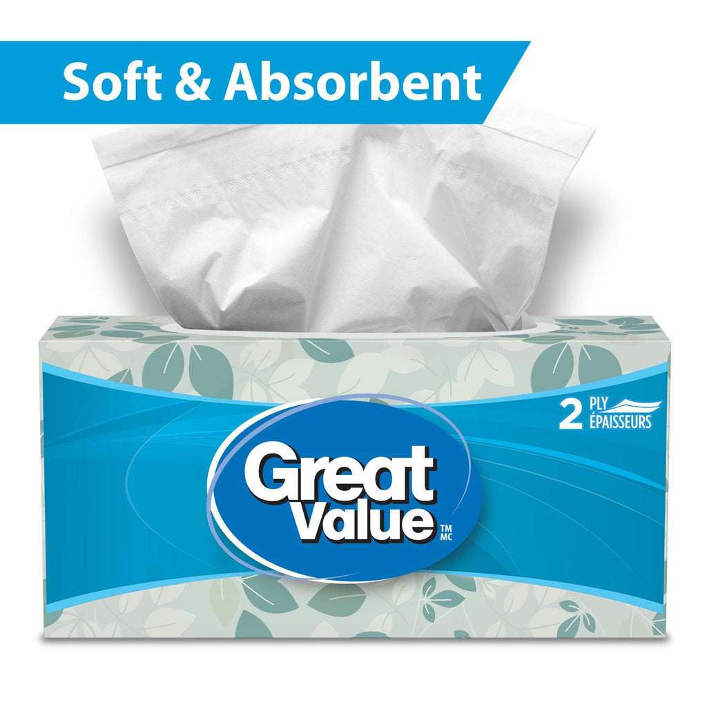 Great Value 2-Ply Facial Tissues, 126 Sheets