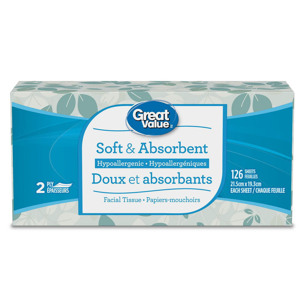 Great Value 2-Ply Facial Tissues, 126 Sheets